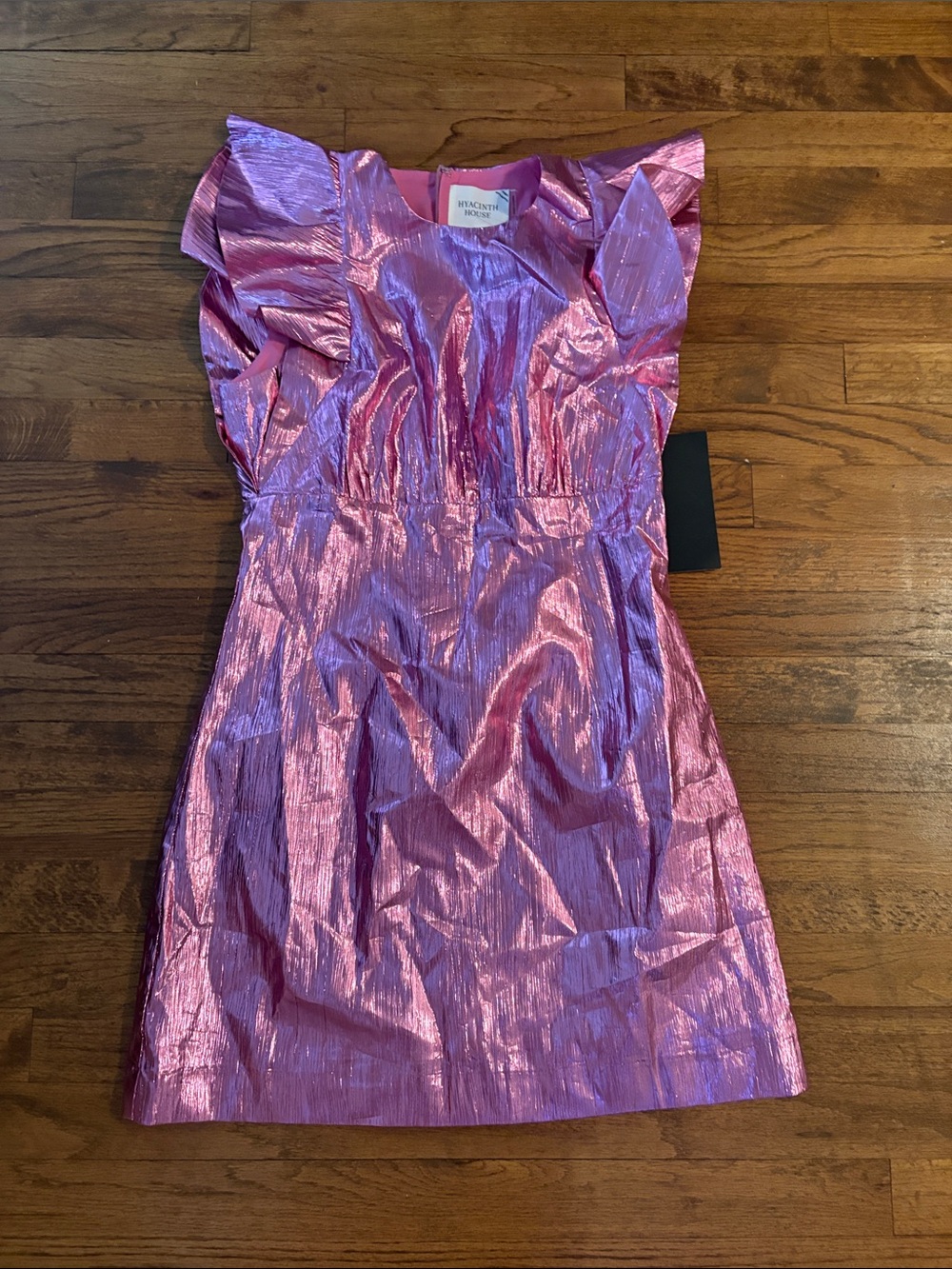 Hyacinth House Metallic Lilac-Pink Flutter Sleeve Dress